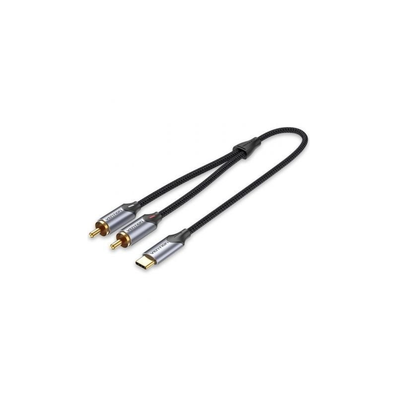 Cable Conversor Vention BGUHG- 2x RCA Macho - USB Tipo-C Macho- 1.5m- Gris