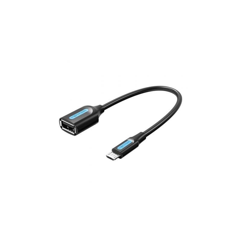 Cable USB 2.0 Vention CCUBB- MicroUSB Macho - USB Hembra- 480Mbps- 15cm- Negro