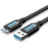 Cable USB 3.0 Vention COPBI- USB Macho - MicroUSB Macho- Hasta 10W- 5Gbps- 3m- Negro