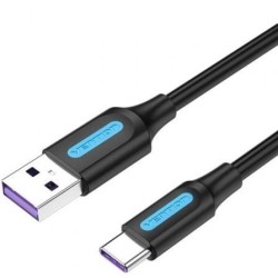 Cable USB 2.0 Tipo-C Vention CORBI- USB Macho - USB Tipo-C Macho- Hasta 100W- 480Mbps- 3m- Negro