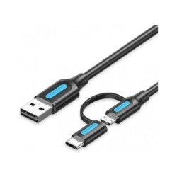 Cable USB 2.0 Vention CQDBD- USB Macho - MicroUSB Macho- USB Tipo-C Macho- 480Mbps- 50cm- Negro