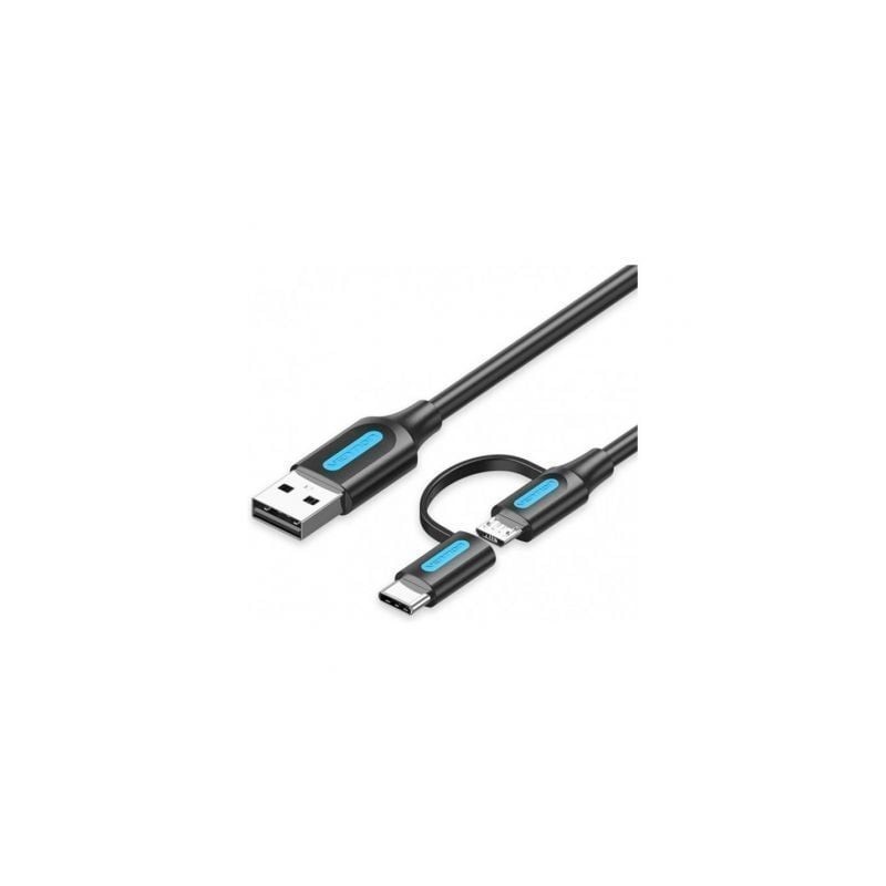 Cable USB 2.0 Vention CQDBD- USB Macho - MicroUSB Macho- USB Tipo-C Macho- 480Mbps- 50cm- Negro