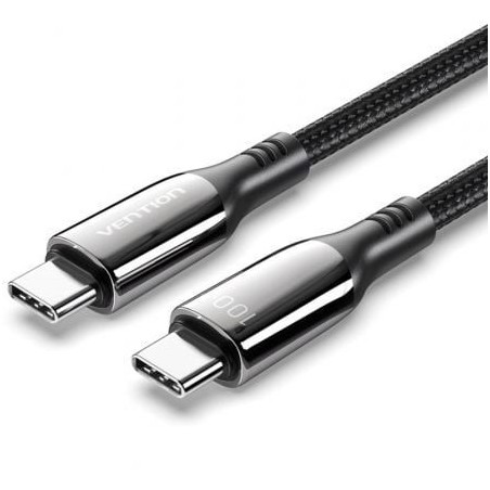 Cable USB 2.0 Tipo-C 5A 100W Vention CTKBAV- USB Tipo-C Macho - USB Tipo-C Macho- Hasta 100W- 480Mbps- 1.2m- Negro