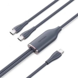 Cable USB 2.0 Tipo-C Vention CTMBG- USB Tipo-C Macho - 2 x USB Tipo-C Macho- Hasta 100W- 480Mbps- 1.5m- Negro