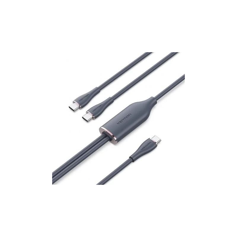 Cable USB 2.0 Tipo-C Vention CTMBG- USB Tipo-C Macho - 2 x USB Tipo-C Macho- Hasta 100W- 480Mbps- 1.5m- Negro