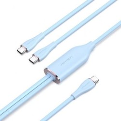Cable USB Tipo-C Vention CTMSG- USB Tipo-C Macho - 2 x USB Tipo-C Macho- Hasta 100W- 480Mbps- 1.5m- Azul