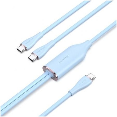 Cable USB Tipo-C Vention CTMSG- USB Tipo-C Macho - 2 x USB Tipo-C Macho- Hasta 100W- 480Mbps- 1.5m- Azul