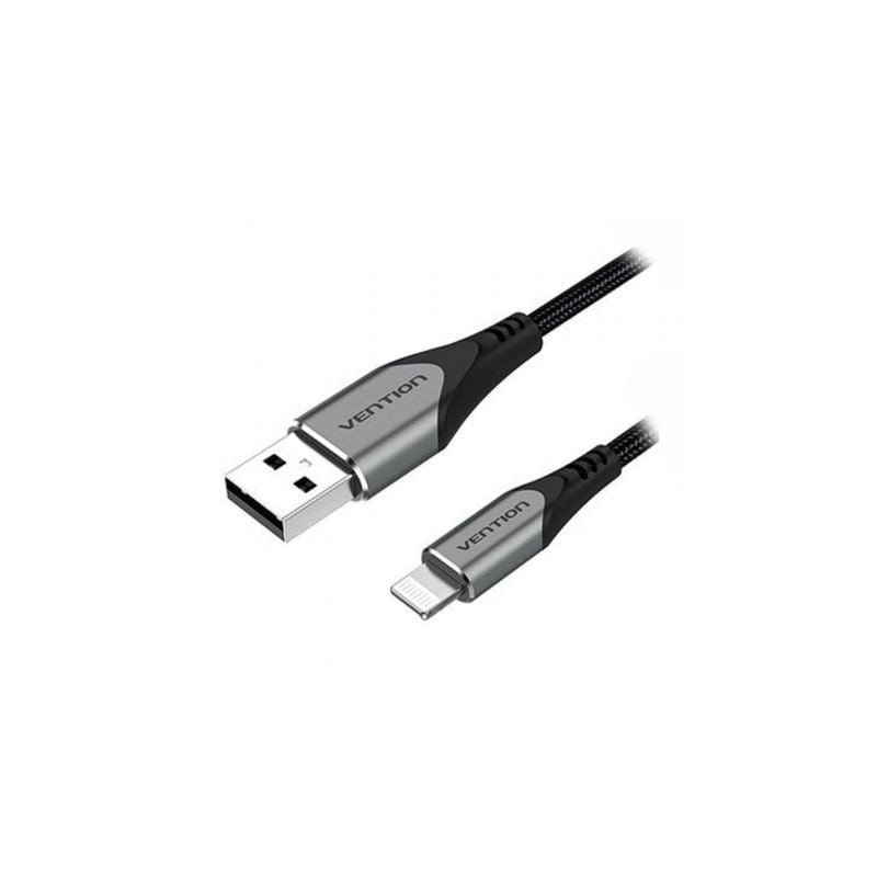 Cable USB 2.0 Lightning Vention LABHF- USB Macho - Lightning Macho- Hasta 12W- 480Mbps- 1m- Gris