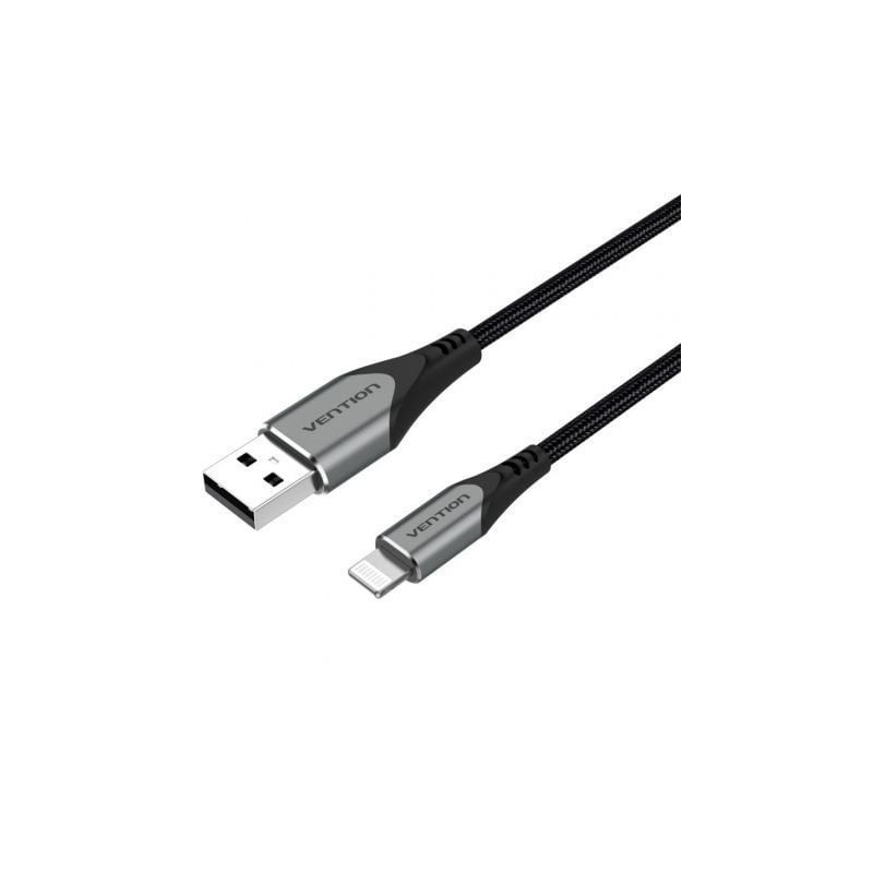 Cable USB 2.0 Lightning Vention LABHH- USB Macho - Lightning Macho- Hasta 12W- 480Mbps- 2m- Gris