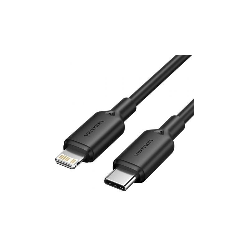Cable USB 2.0 Tipo-C Lightning Vention LAKBH- USB Tipo-C Macho - Lightning Macho- Hasta 27W- 480Mbps- 2m- Negro