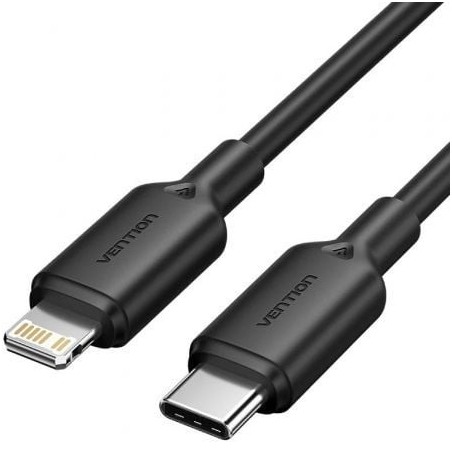 Cable USB 2.0 Tipo-C Lightning Vention LAKBH- USB Tipo-C Macho - Lightning Macho- Hasta 27W- 480Mbps- 2m- Negro