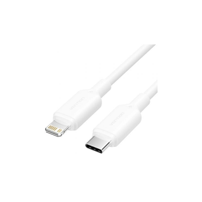Cable USB 2.0 Tipo-C Lightning Vention LAKWF- USB Tipo-C Macho - Lightning Macho- Hasta 27W- 480Mbps- 1m- Blanco