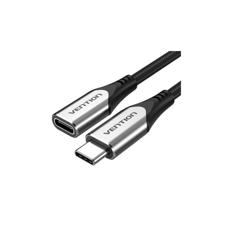 Cable Alargador USB 3.1 Tipo-C Vention TABHF- USB Tipo-C Macho - USB Tipo-C Hembra- Hasta 60W- 5Gbps- 1m- Gris