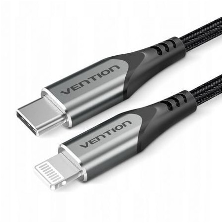 Cable USB 2.0 Tipo-C Lightning Vention TACHF- USB Tipo-C Macho - Lightning Macho- Hasta 27W- 480Mbps- 1m- Gris