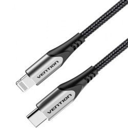 Cable USB 2.0 Tipo-C Lightning Vention TACHH- USB Tipo-C Macho - Lightning Macho- Hasta 27W- 480Mbps- 2m- Gris y Negro