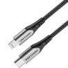 Cable USB 2.0 Tipo-C Lightning Vention TACHH- USB Tipo-C Macho - Lightning Macho- Hasta 27W- 480Mbps- 2m- Gris y Negro