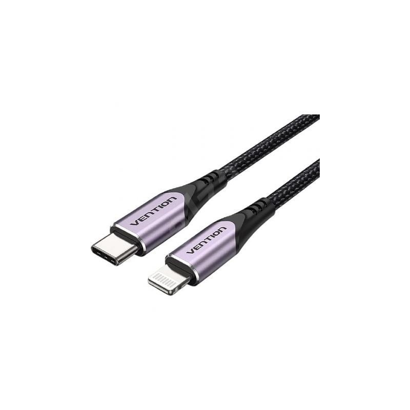 Cable USB 2.0 Tipo-C Lightning Vention TACVF- USB Tipo-C Macho - Lightning Macho- Hasta 27W- 480Mbps- 1m- Morado