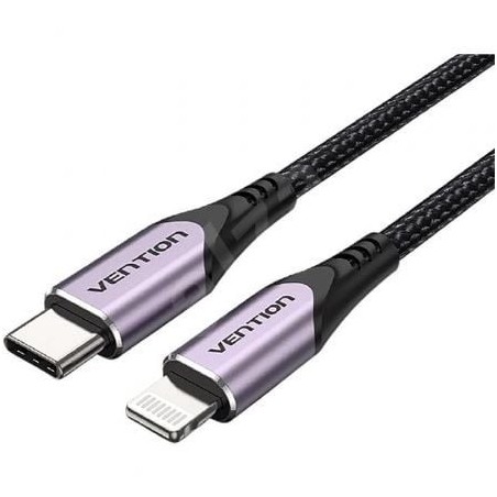 Cable USB 2.0 Tipo-C Lightning Vention TACVF- USB Tipo-C Macho - Lightning Macho- Hasta 27W- 480Mbps- 1m- Morado