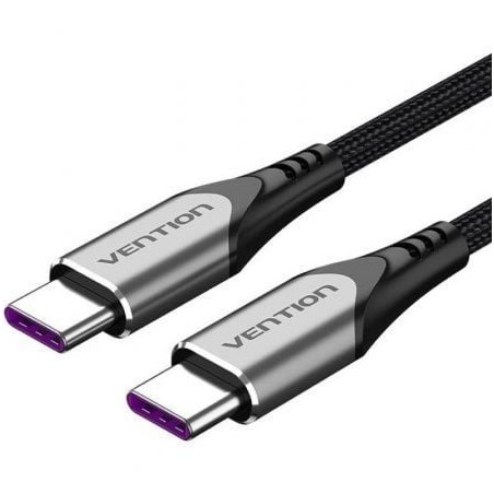 Cable USB 2.0 Tipo-C 5A 100W Vention TAEHF- USB Tipo-C Macho - USB Tipo-C Macho- Hasta 100W- 480Mbps- 1m- Gris