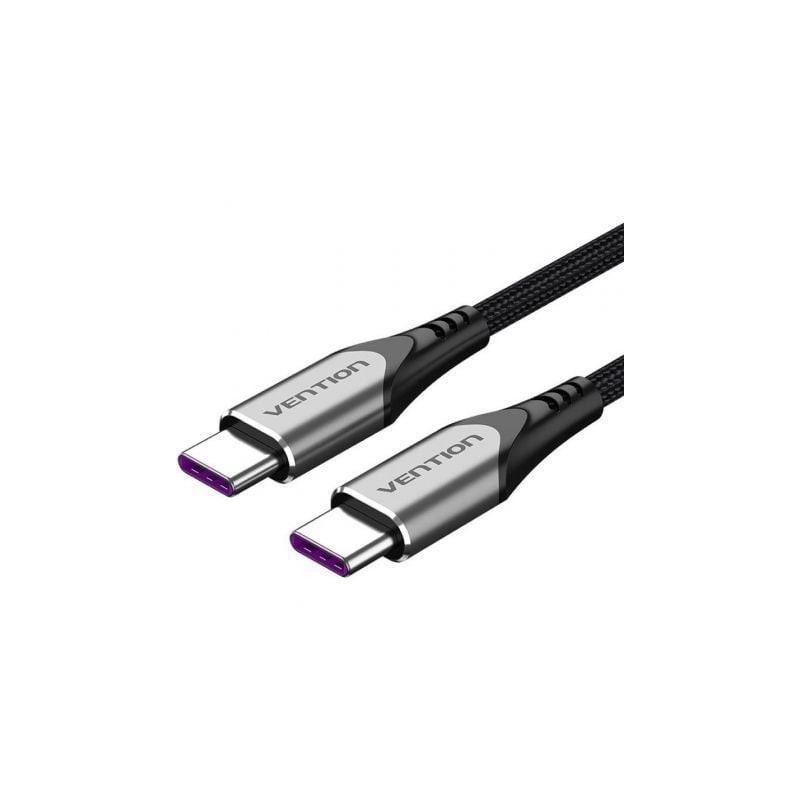 Cable USB 2.0 Tipo-C 5A 100W Vention TAEHH- USB Tipo-C Macho - USB Tipo-C Macho- Hasta 100W- 480Mbps- 2m- Gris