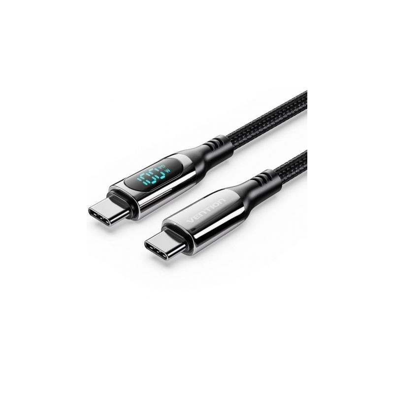 Cable USB 2.0 Tipo-C 5A 100W Vention TAYBAV- USB Tipo-C Macho - USB Tipo-C Macho- Hasta 100W- 480Mbps- 1.2m- con Pantalla LED