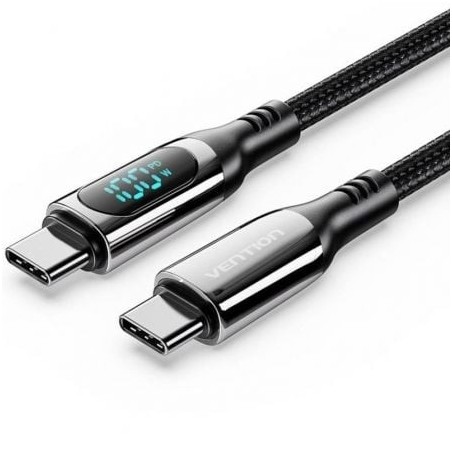 Cable USB 2.0 Tipo-C 5A 100W Vention TAYBAV- USB Tipo-C Macho - USB Tipo-C Macho- Hasta 100W- 480Mbps- 1.2m- con Pantalla LED
