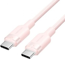 Cable USB 2.0 Tipo-C 3A Vention TRDPF- USB Tipo-C Macho - USB Tipo-C Macho- Hasta 60W- 480Mbps- 1m- Rosa