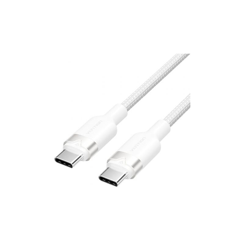 Cable USB 2.0 Tipo-C 3A Vention TRDWF- USB Tipo-C Macho - USB Tipo-C Macho- Hasta 60W- 480Mbps- 1m- Blanco