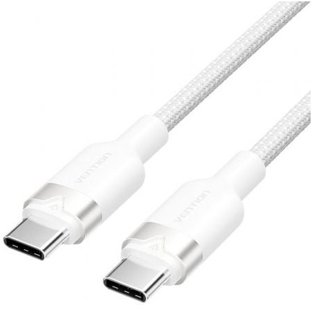 Cable USB 2.0 Tipo-C 3A Vention TRDWH- USB Tipo-C Macho - USB Tipo-C Macho- Hasta 60W- 480Mbps- 2m- Blanco