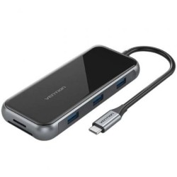 Docking USB Tipo-C Vention TFLHB- 1xHDMI 4K- 3xUSB- 1xRJ45- 1xLector de Tarjetas- 1xTRRS 3.5- 1xUSB Tipo-C PD- Gris