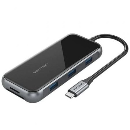 Docking USB Tipo-C Vention TFLHB- 1xHDMI 4K- 3xUSB- 1xRJ45- 1xLector de Tarjetas- 1xTRRS 3.5- 1xUSB Tipo-C PD- Gris