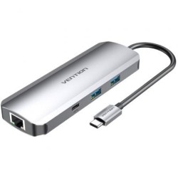 Docking USB Tipo-C Vention TOMHB- 1xHDMI- 2xUSB- 1xUSB Tipo-C- 1xUSB Tipo-C PD- 1xRJ45- 1xLector Tarjetas SD y MicroSD- Jack