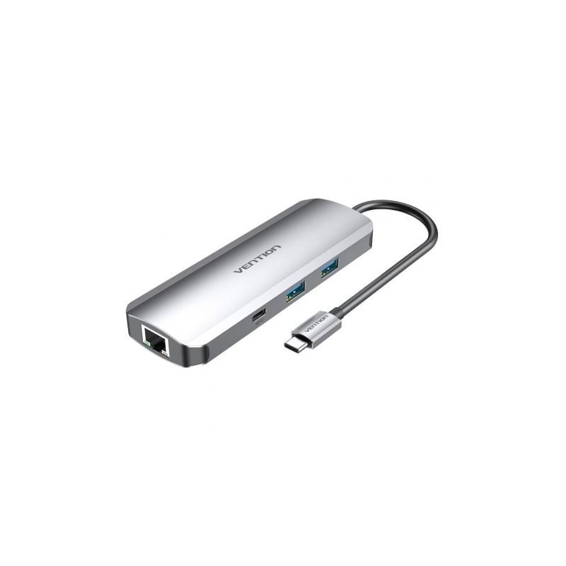 Docking USB Tipo-C Vention TOMHB- 1xHDMI- 2xUSB- 1xUSB Tipo-C- 1xUSB Tipo-C PD- 1xRJ45- 1xLector Tarjetas SD y MicroSD- Jack