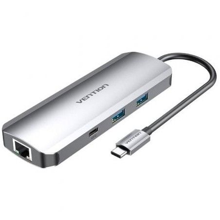 Docking USB Tipo-C Vention TOMHB- 1xHDMI- 2xUSB- 1xUSB Tipo-C- 1xUSB Tipo-C PD- 1xRJ45- 1xLector Tarjetas SD y MicroSD- Jack