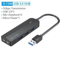 Hub USB 3.0 con Tarjeta de Sonido Vention CHIBB- 3xUSB- 1xMicroUSB PD