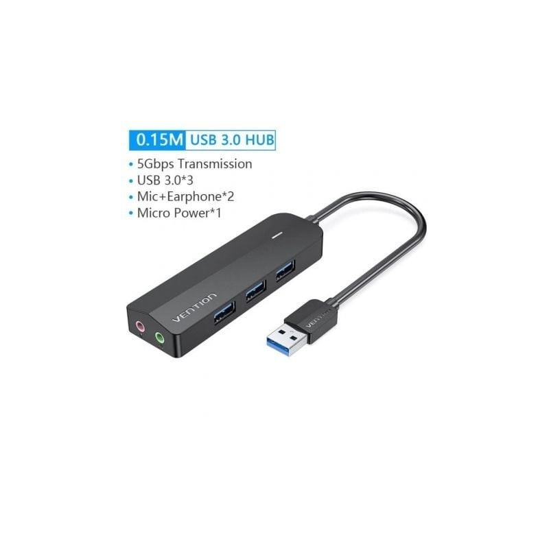 Hub USB 3.0 con Tarjeta de Sonido Vention CHIBB- 3xUSB- 1xMicroUSB PD