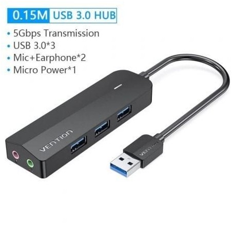 Hub USB 3.0 con Tarjeta de Sonido Vention CHIBB- 3xUSB- 1xMicroUSB PD