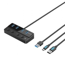 Hub USB 3.0 Vention CHWBF- 4xUSB- 1xUSB Tipo-C PD- Incluye cable Carga USB Macho - USB Tipo-C Macho