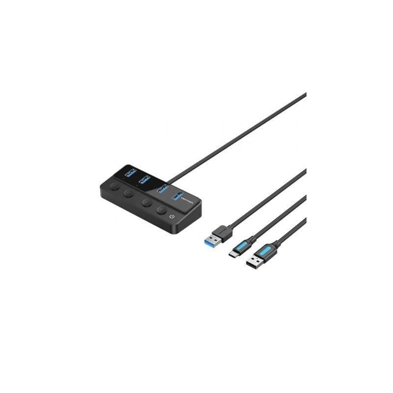 Hub USB 3.0 Vention CHWBF- 4xUSB- 1xUSB Tipo-C PD- Incluye cable Carga USB Macho - USB Tipo-C Macho