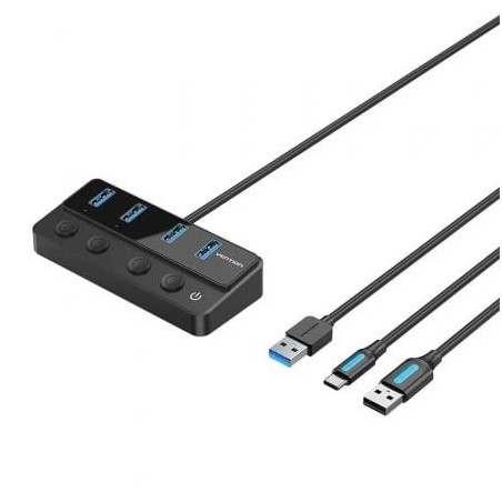 Hub USB 3.0 Vention CHWBF- 4xUSB- 1xUSB Tipo-C PD- Incluye cable Carga USB Macho - USB Tipo-C Macho