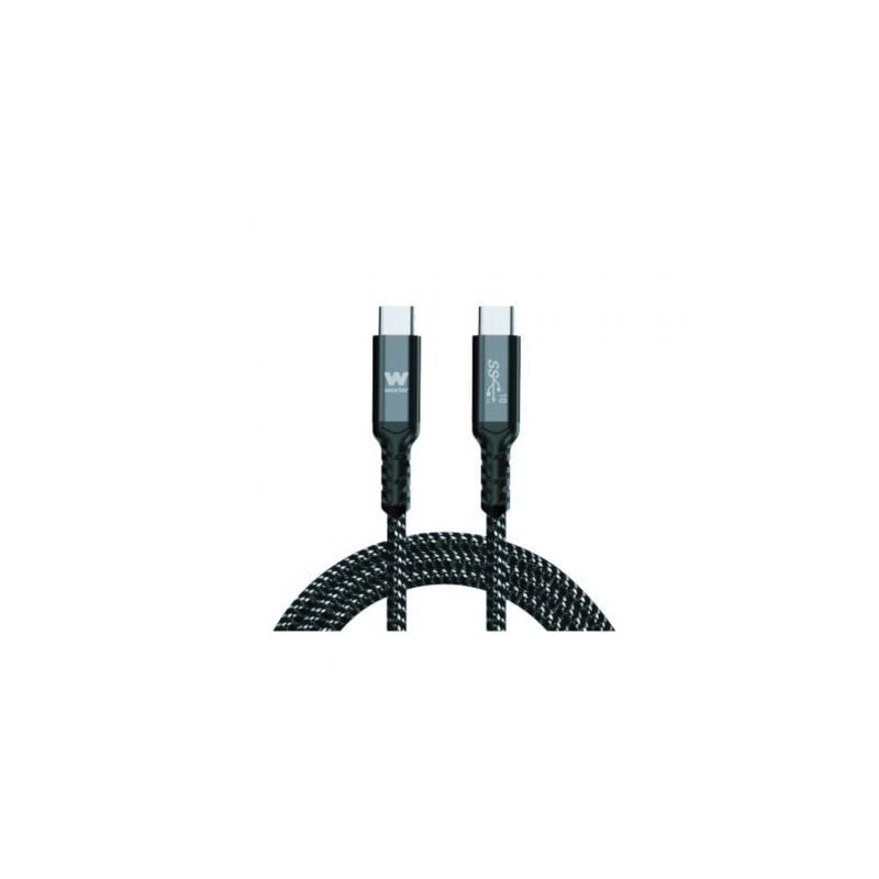 Cable USB 3.1 Tipo-C Woxter PE26-184- USB Tipo-C Macho - USB Tipo-C Macho- Hasta 100W- 10Gbps- 2m- Negro