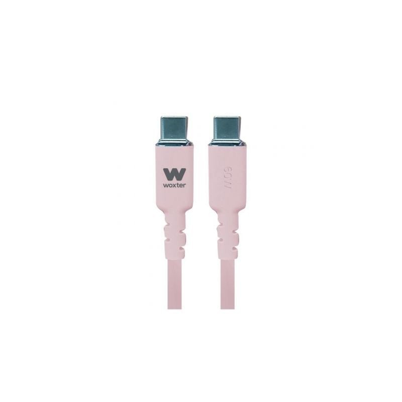 Cable USB 2.0 Tipo-C Woxter PE26-187- USB Tipo-C Macho - USB Tipo-C Macho- Hasta 60W- 480Mbps- 1.2m- Rosa