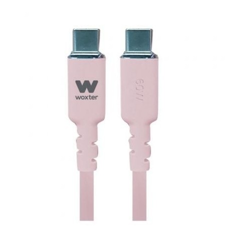 Cable USB 2.0 Tipo-C Woxter PE26-187- USB Tipo-C Macho - USB Tipo-C Macho- Hasta 60W- 480Mbps- 1.2m- Rosa