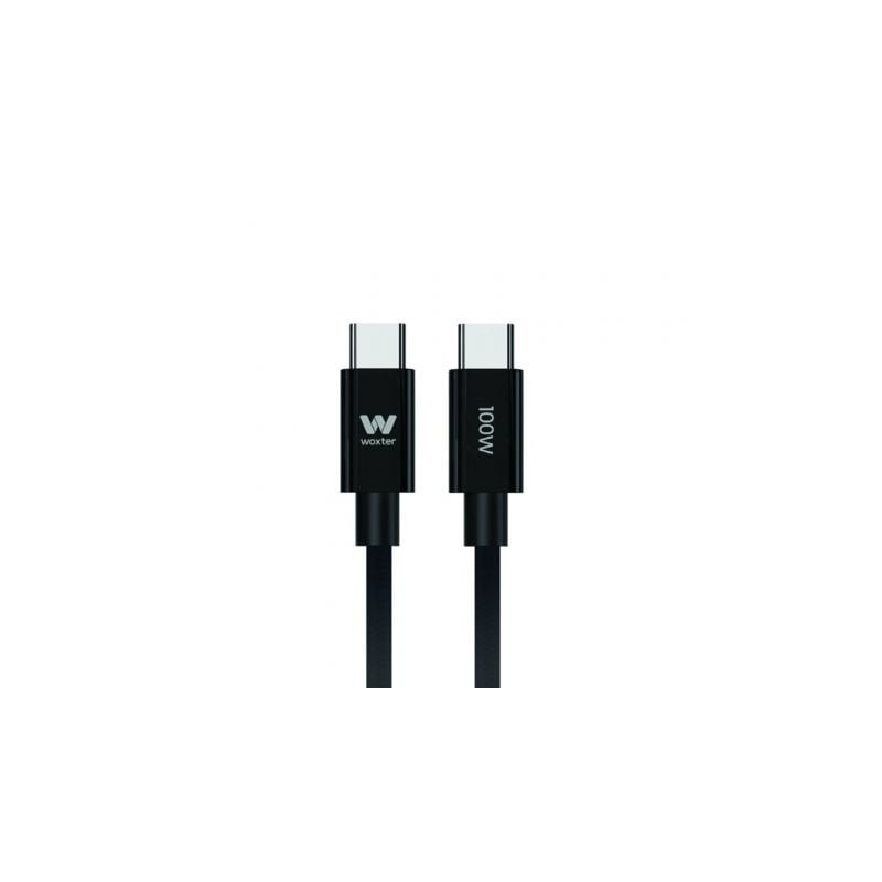 Cable USB 2.0 Tipo-C Woxter PE26-190- USB Tipo-C Macho - USB Tipo-C Macho- Hasta 100W- 480Mbps- 2m- Negro