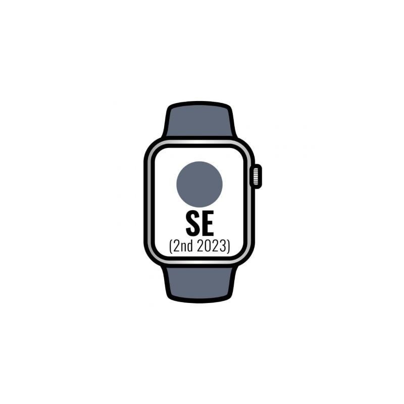 Apple Watch SE 2 Gen 2023- GPS- Cellular- 44mm- Caja de Aluminio Plata- Correa Deportiva Azul Tempestad M-L