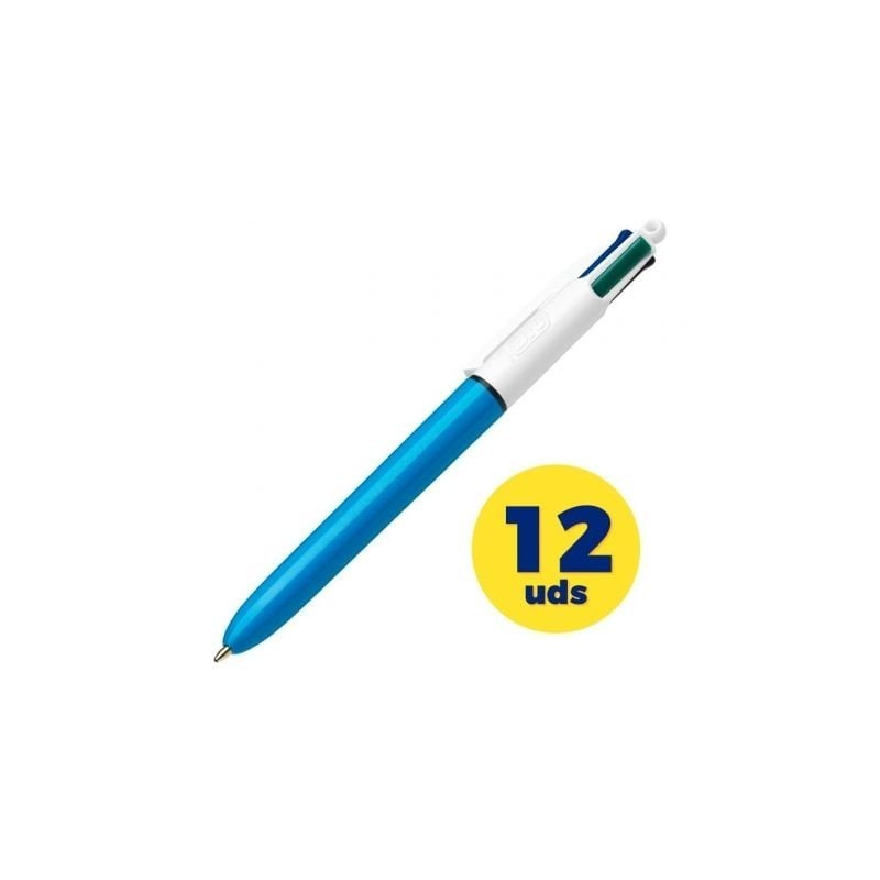Caja de Bolígrafos de Tinta de Aceite Retráctil Bic Medium Original 889969- 12 unidades- 4 Colores de Tinta- Cuerpo Color Azu
