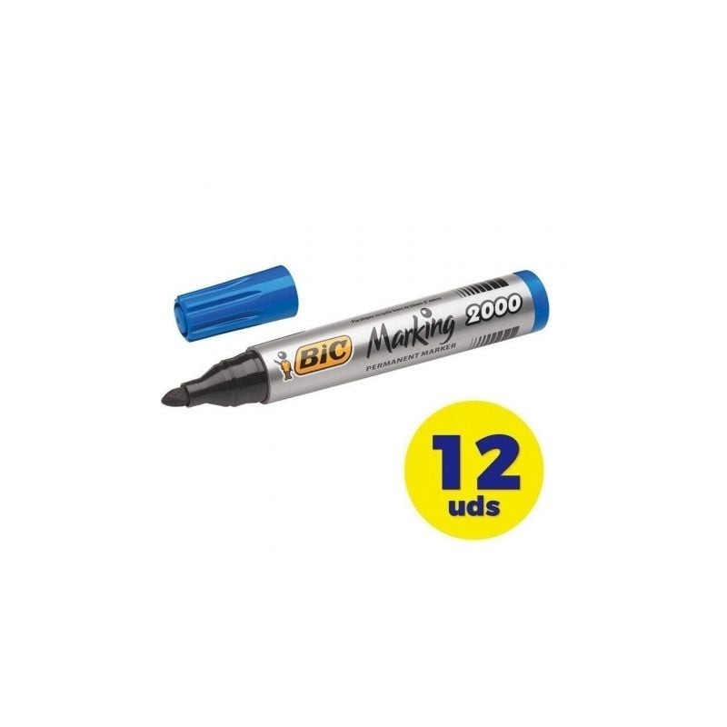 Caja de Rotuladores de Punta Fibra Acrílica Permanente Bic Marking 2000- 4.9mm- 12 unidades- Azules