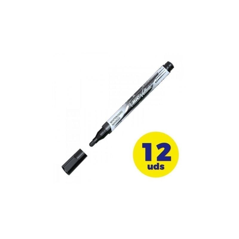 Caja de Rotuladores de Punta Redonda para Pizarra Bic Velleda 902088- 1.5mm- 12 unidades- Negros