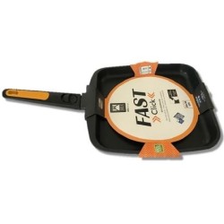 GRILL BRA FAST CLICK LISO 481328 - 28*28CM - FUNDICIÓN ALUMINIO - GRAN ANTIADHERENCIA - MANGO DESMONTABLE - APTA PARA LAVAVAJ