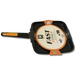 GRILL BRA FAST CLICK LISO 481428 - 28*28CM - FUNDICIÓN ALUMINIO - GRAN ANTIADHERENCIA - MANGO DESMONTABLE - APTA PARA LAVAVAJ